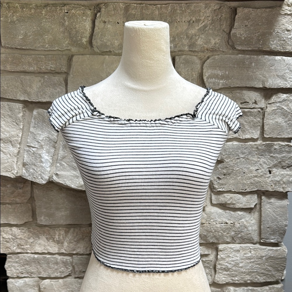 Garage Black and White Striped Crop Top
